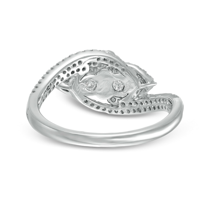 0.69 CT. T.W. Oval Diamond Frame Past Present Future® Bypass Ring in 10K White Gold|Peoples Jewellers