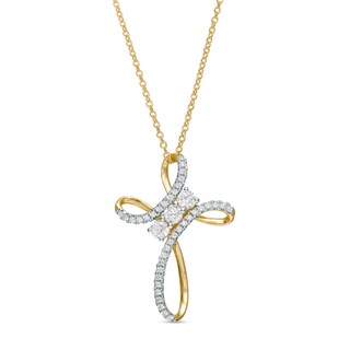 0.37 CT. T.W. Diamond Past Present Future® Loop Cross Pendant in 10K Gold