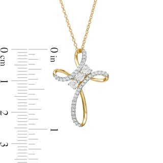 0.37 CT. T.W. Diamond Past Present Future® Loop Cross Pendant in 10K Gold