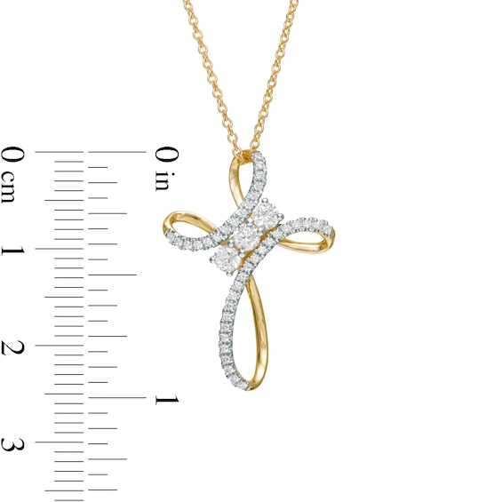 0.37 CT. T.W. Diamond Past Present Future® Loop Cross Pendant in 10K Gold