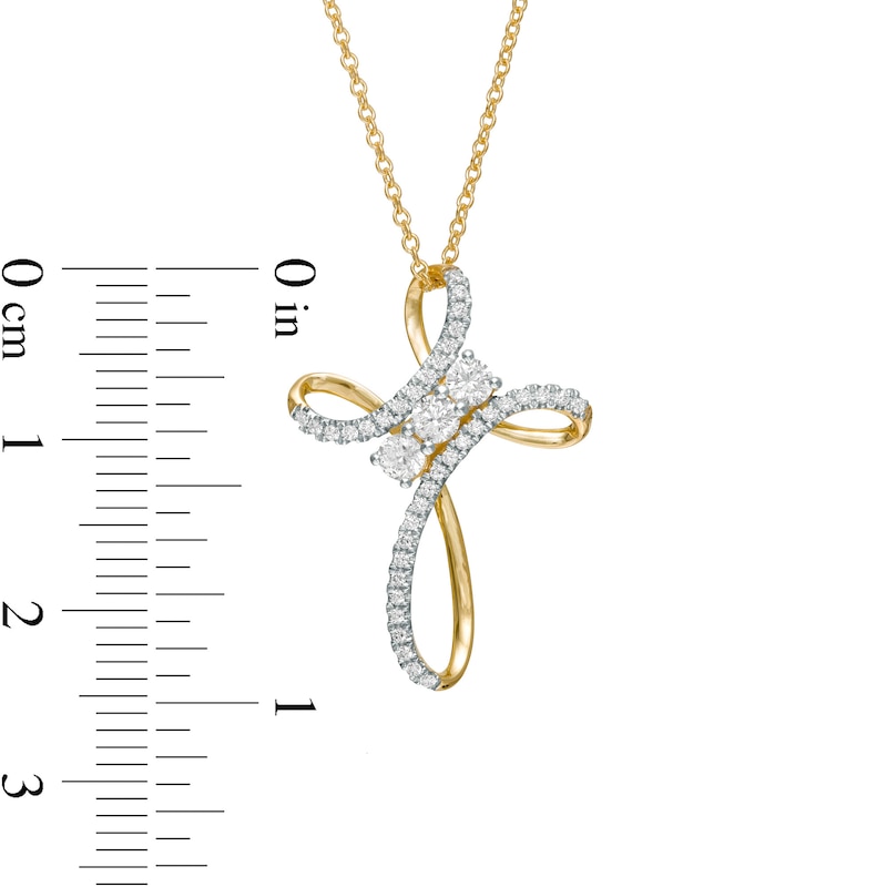 0.37 CT. T.W. Diamond Past Present Future® Loop Cross Pendant in 10K Gold|Peoples Jewellers
