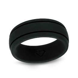 Men's 8.0mm Double Groove Comfort-Fit Wedding Band in Black Silicone