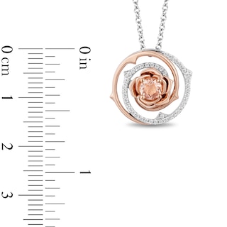 Enchanted Disney Aurora 4.5mm Morganite and 0.145 CT. T.W. Diamond Flower Pendant in Sterling Silver and 10K Rose Gold