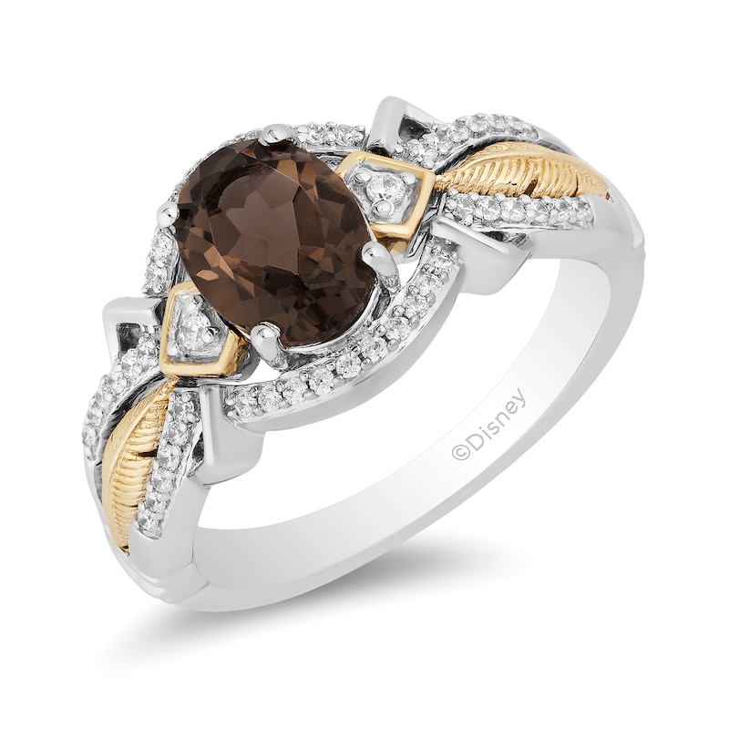 Enchanted Disney Pocahontas Oval Smoky Quartz and 0.145 CT. T.W. Diamond Feather Ring in Sterling Silver and 10K Gold|Peoples Jewellers