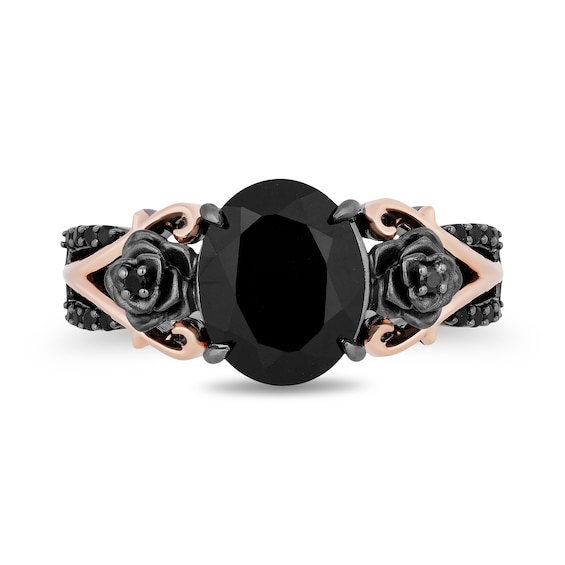 Enchanted Disney Villains Maleficent Oval Onyx and 0.145 CT. T.W. Diamond Ring in Sterling Silver and 10K Rose Gold