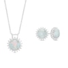 Thumbnail Image 0 of 8.0mm Lab-Created Opal and White Sapphire Frame Sunburst Pendant and Stud Earrings Set in Sterling Silver