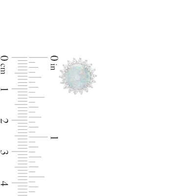 8.0mm Lab-Created Opal and White Sapphire Frame Sunburst Pendant and Stud Earrings Set in Sterling Silver