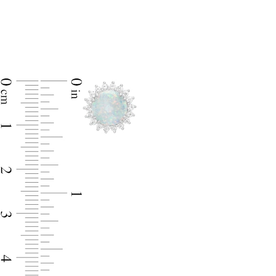 8.0mm Lab-Created Opal and White Sapphire Frame Sunburst Pendant and Stud Earrings Set in Sterling Silver
