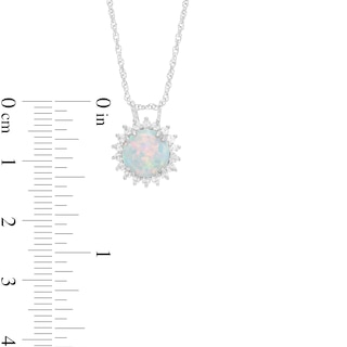 8.0mm Lab-Created Opal and White Sapphire Frame Sunburst Pendant and Stud Earrings Set in Sterling Silver