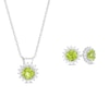 Thumbnail Image 0 of 6.0mm Peridot and White Lab-Created Sapphire Frame Sunburst Pendant and Stud Earrings Set in Sterling Silver