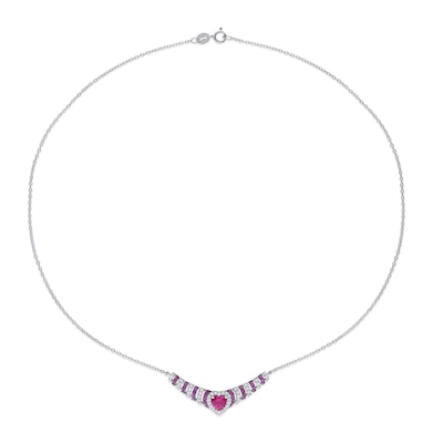 6.0mm Heart-Shaped Lab-Created Ruby and White Sapphire Ripple Necklace in Sterling Silver - 17"