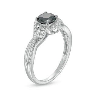 0.69 CT. T.W. Black Enhanced and White Diamond Bypass Rolling Wave Ring in 10K White Gold