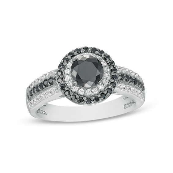 0.95 CT. T.W. Black Enhanced and White Diamond Frame Multi-Row Engagement Ring in 10K White Gold