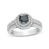 Thumbnail Image 0 of 0.95 CT. T.W. Black Enhanced and White Diamond Double Frame Multi-Row Engagement Ring in 10K White Gold