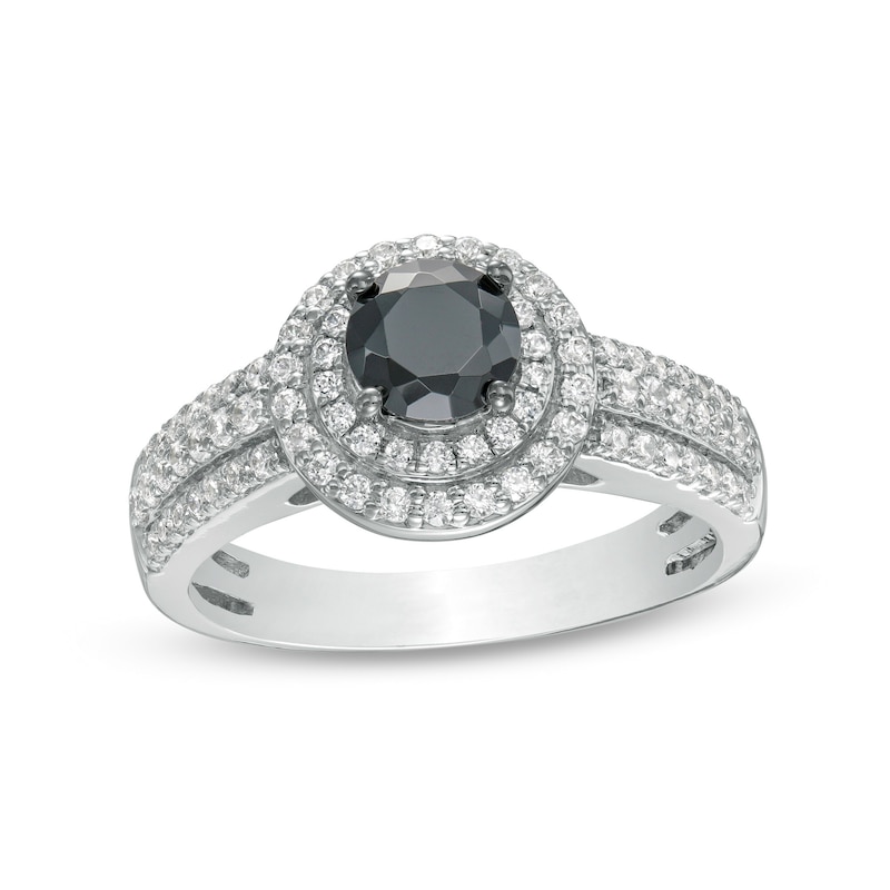 0.95 CT. T.W. Black Enhanced and White Diamond Double Frame Multi-Row Engagement Ring in 10K White Gold|Peoples Jewellers
