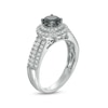 0.95 CT. T.W. Black Enhanced and White Diamond Double Frame Multi-Row Engagement Ring in 10K White Gold