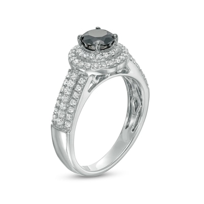 0.95 CT. T.W. Black Enhanced and White Diamond Double Frame Multi-Row Engagement Ring in 10K White Gold