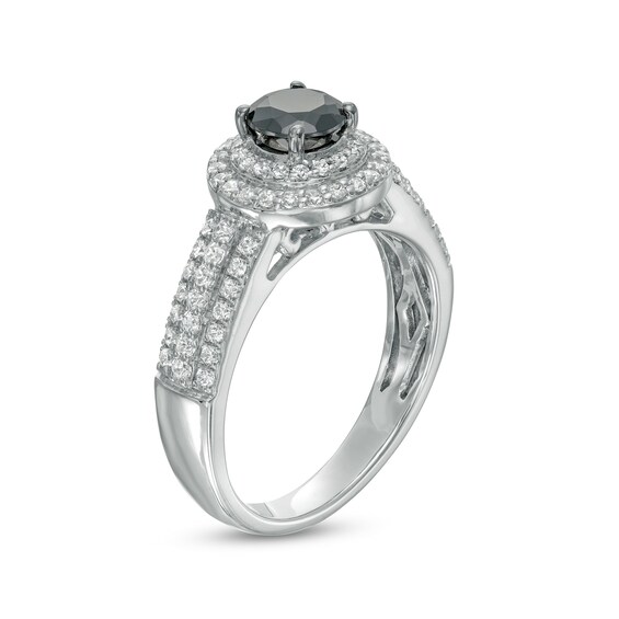 0.95 CT. T.W. Black Enhanced and White Diamond Double Frame Multi-Row Engagement Ring in 10K White Gold