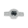 Thumbnail Image 3 of 0.95 CT. T.W. Black Enhanced and White Diamond Double Frame Multi-Row Engagement Ring in 10K White Gold