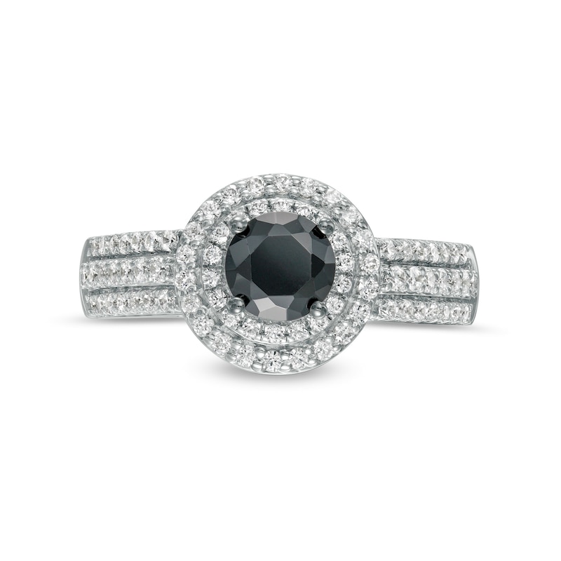 0.95 CT. T.W. Black Enhanced and White Diamond Double Frame Multi-Row Engagement Ring in 10K White Gold|Peoples Jewellers