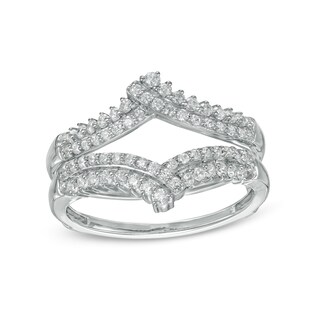 0.45 CT. T.W. Diamond Double Row Crossover Crown Contour Solitaire Enhancer in 10K Gold