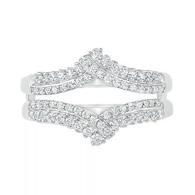 0.45 CT. T.W. Diamond Double Row Crossover Crown Contour Solitaire Enhancer in 10K Gold