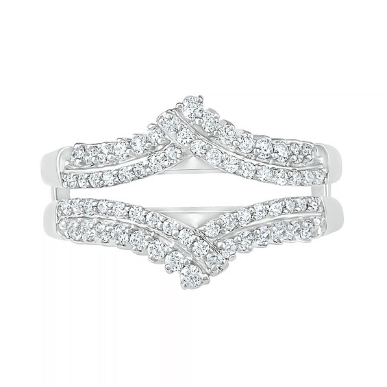 0.45 CT. T.W. Diamond Double Row Crossover Crown Contour Solitaire Enhancer in 10K Gold