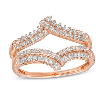 0.45 CT. T.W. Diamond Double Row Crossover Crown Contour Solitaire Enhancer in 10K Rose Gold