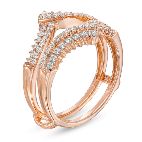 0.45 CT. T.W. Diamond Double Row Crossover Crown Contour Solitaire Enhancer in 10K Rose Gold