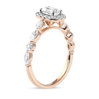 1.00 CT. T.W. Emerald-Cut Diamond Frame Multi-Shape Alternating Shank Engagement Ring in 10K Rose Gold