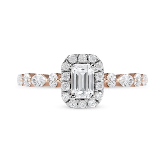 1.00 CT. T.W. Emerald-Cut Diamond Frame Multi-Shape Alternating Shank Engagement Ring in 10K Rose Gold