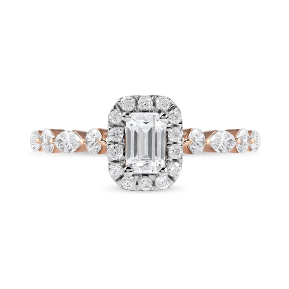 1.00 CT. T.W. Emerald-Cut Diamond Frame Multi-Shape Alternating Shank Engagement Ring in 10K Rose Gold