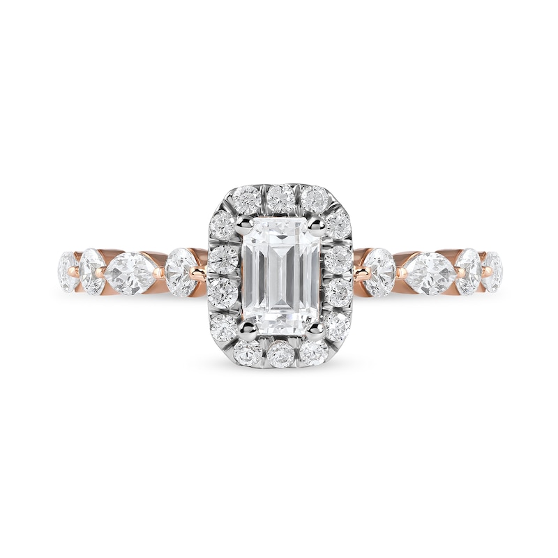 1.00 CT. T.W. Emerald-Cut Diamond Frame Multi-Shape Alternating Shank Engagement Ring in 10K Rose Gold|Peoples Jewellers