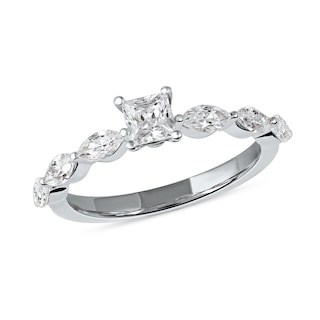 1.60 CT. T.W. Princess-Cut and Marquise Diamond Engagement Ring in 14K White Gold