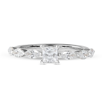 1.60 CT. T.W. Princess-Cut and Marquise Diamond Engagement Ring in 14K White Gold