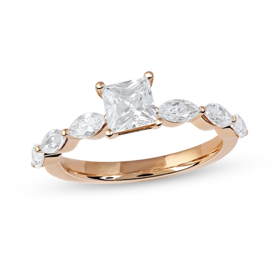 CT. T.W. Princess-Cut and Marquise Diamond Engagement Ring in 14K Rose Gold