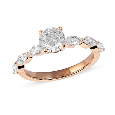 1.60 CT. T.W. Round and Marquise Diamond Engagement Ring in 14K Rose Gold