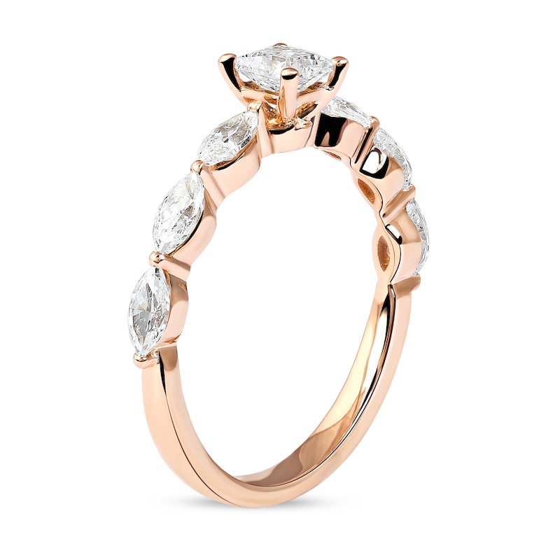 Main Image 2 of 1.60 CT. T.W. Princess-Cut and Marquise Diamond Engagement Ring in 14K Rose Gold