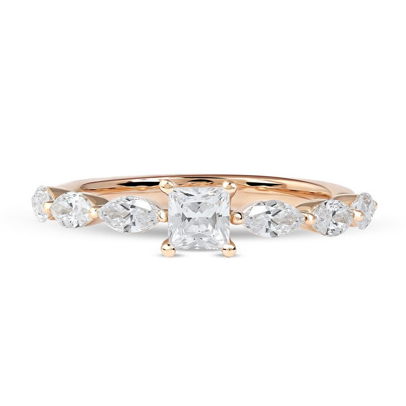 Main Image 3 of 1.60 CT. T.W. Princess-Cut and Marquise Diamond Engagement Ring in 14K Rose Gold