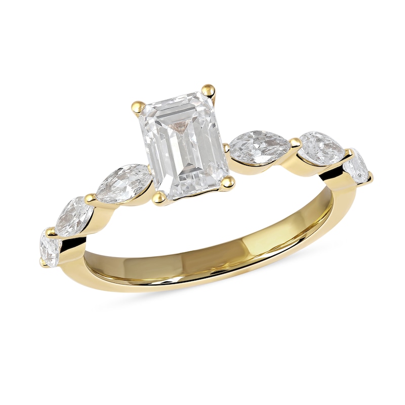 Main Image 1 of 1.60 CT. T.W. Emerald-Cut and Marquise Diamond Engagement Ring in 14K Gold