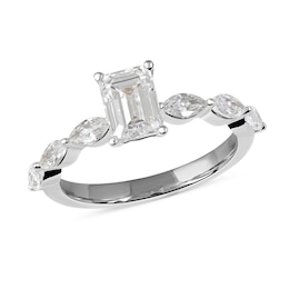 1.60 CT. T.W. Emerald-Cut and Marquise Diamond Engagement Ring in 14K White Gold