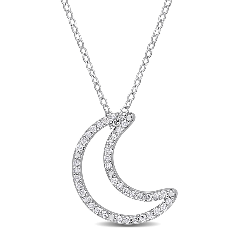 0.20 CT. T.W. Diamond Crescent Moon Outline Pendant in Sterling Silver