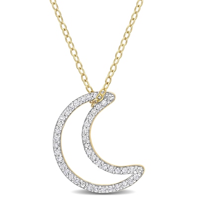 0.20 CT. T.W. Diamond Crescent Moon Outline Pendant in Sterling Silver with Yellow Rhodium Plate