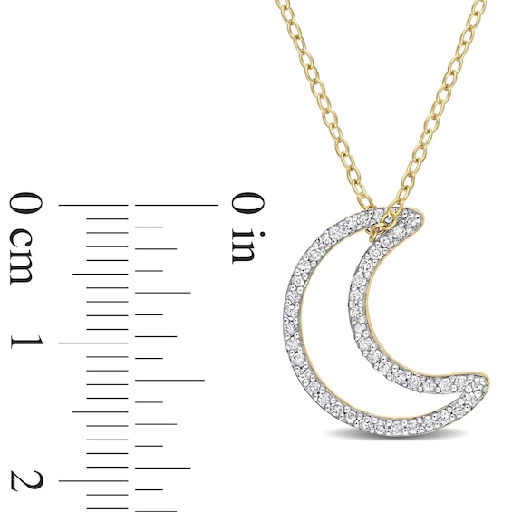 0.20 CT. T.W. Diamond Crescent Moon Outline Pendant in Sterling Silver with Yellow Rhodium Plate