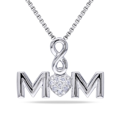 Composite Diamond Accent Infinity Heart "MOM" Pendant in Sterling Silver