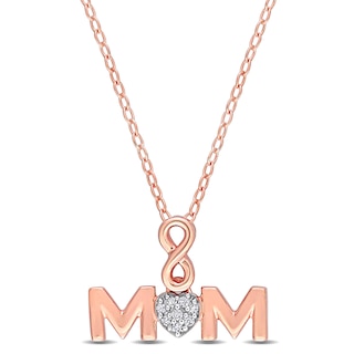 Composite Diamond Accent Infinity Heart "MOM" Pendant in Sterling Silver with Rose Rhodium Plate