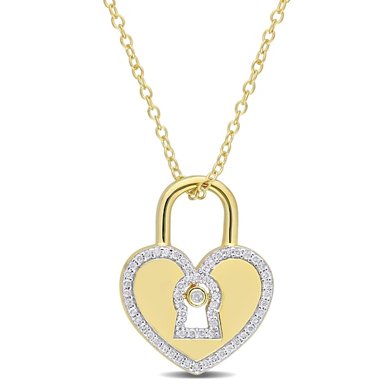 0.18 CT. T.W. Diamond Heart-Shaped Lock Pendant in Sterling Silver with Yellow Rhodium Plate