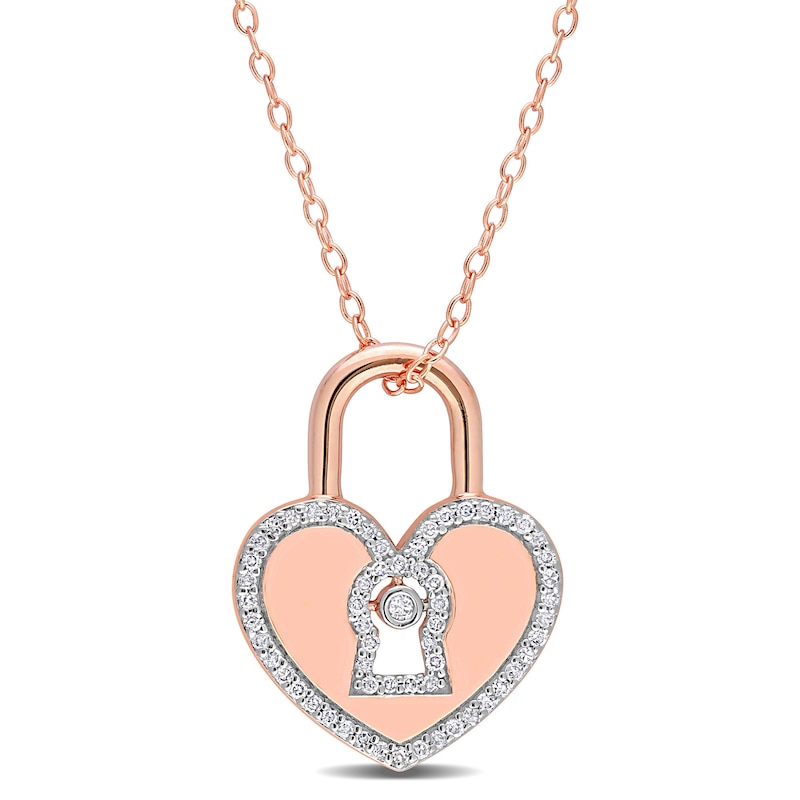 0.18 CT. T.W. Diamond Heart-Shaped Lock Pendant in Sterling Silver with Rose Rhodium Plate|Peoples Jewellers