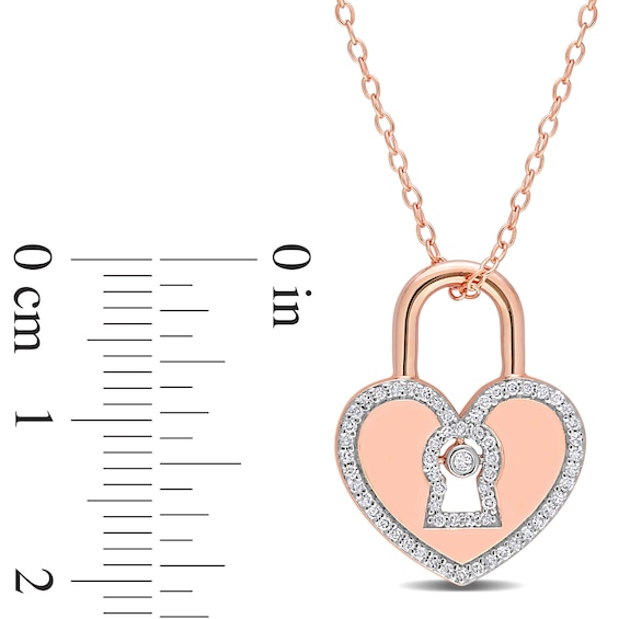 0.18 CT. T.W. Diamond Heart-Shaped Lock Pendant in Sterling Silver with Rose Rhodium Plate