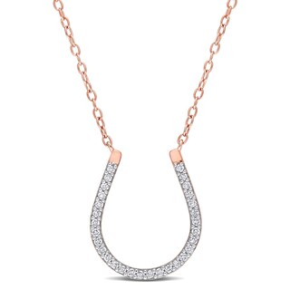 0.15 CT. T.W. Diamond Horseshoe Necklace in Sterling Silver with Rose Rhodium Plate